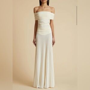 KHAITE Marca Plisse-Trimmed Off the Shoulder Dress